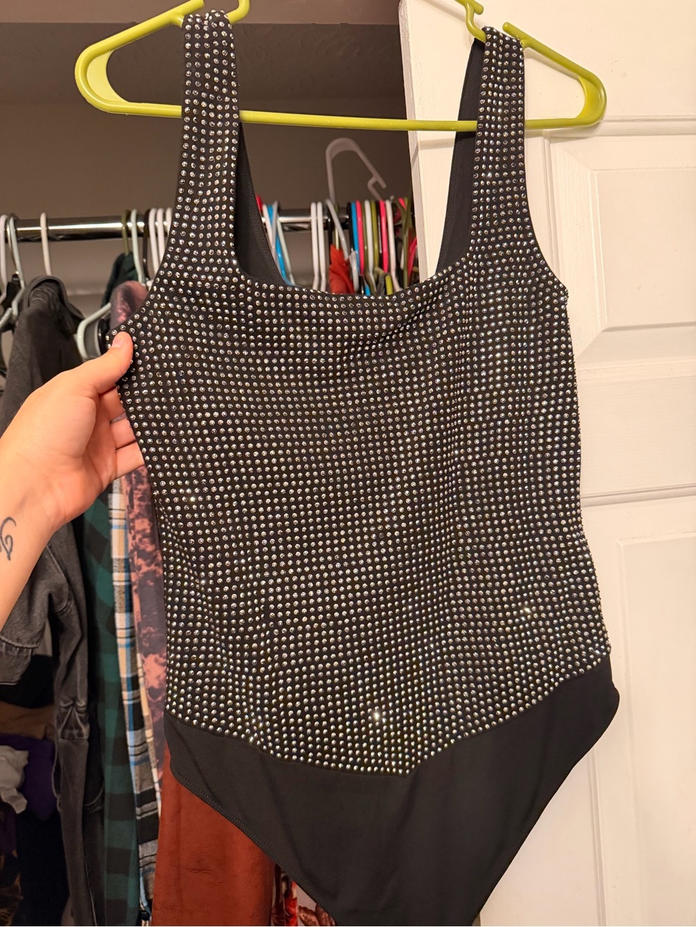 Good American Black Studded Tank Bodysuit